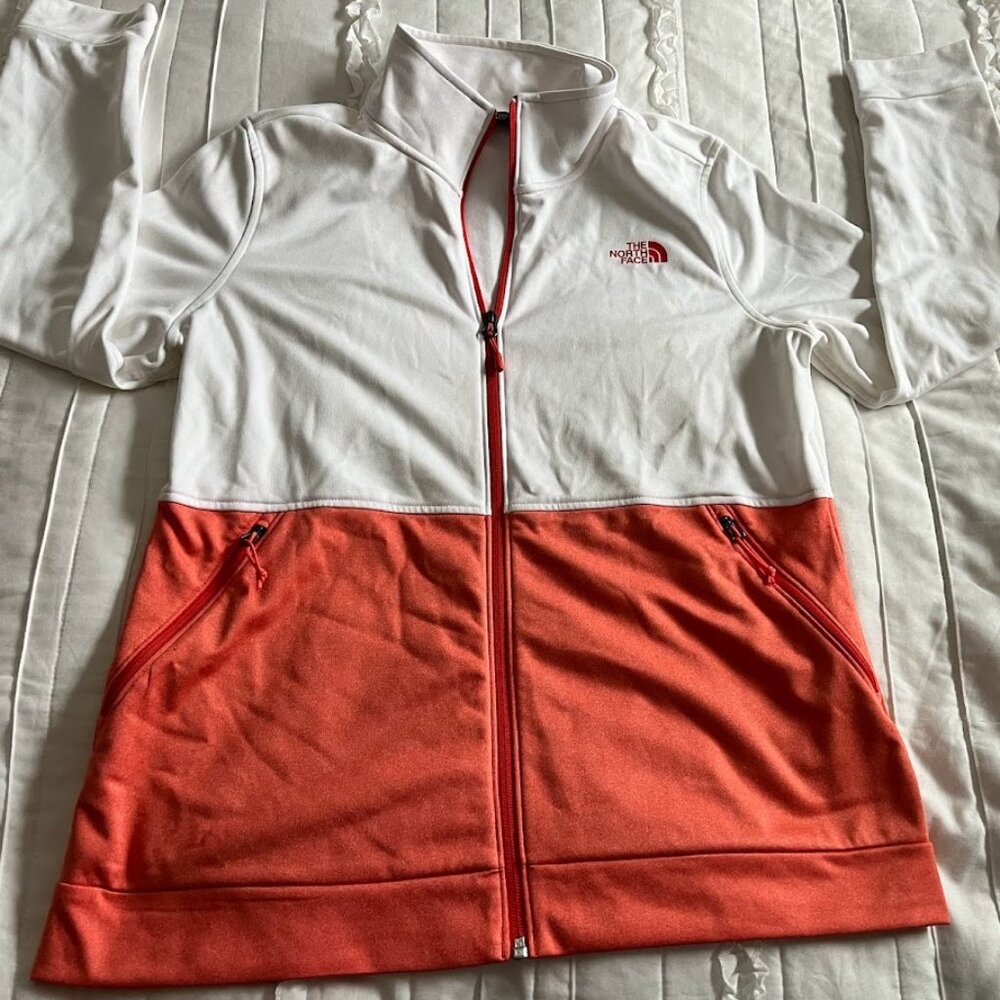 The North Face Jacket Orange/White Full Zip Slim Lightweight Fleece Women’s Larg